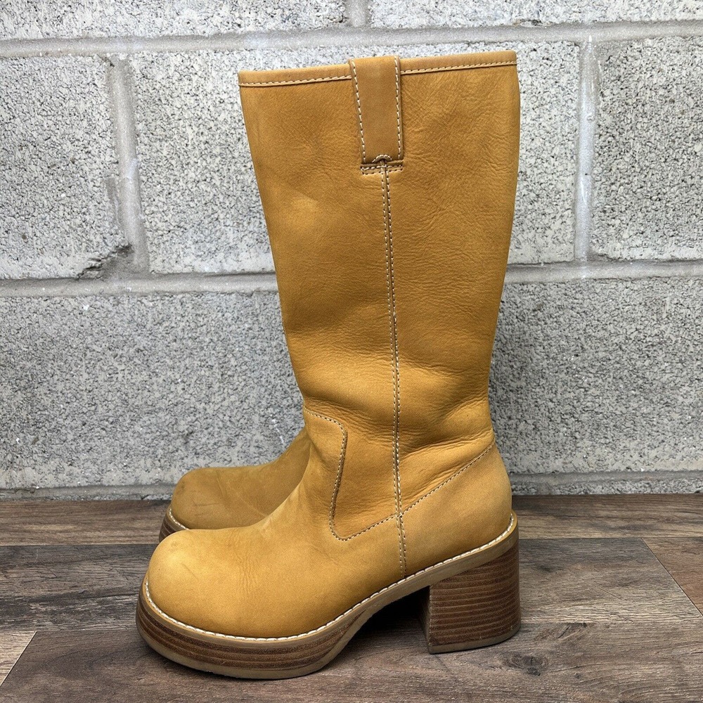 Vintage 90's Y2K Candies Platform Chunky Brown Leather Tall Boots BOHO Size 9